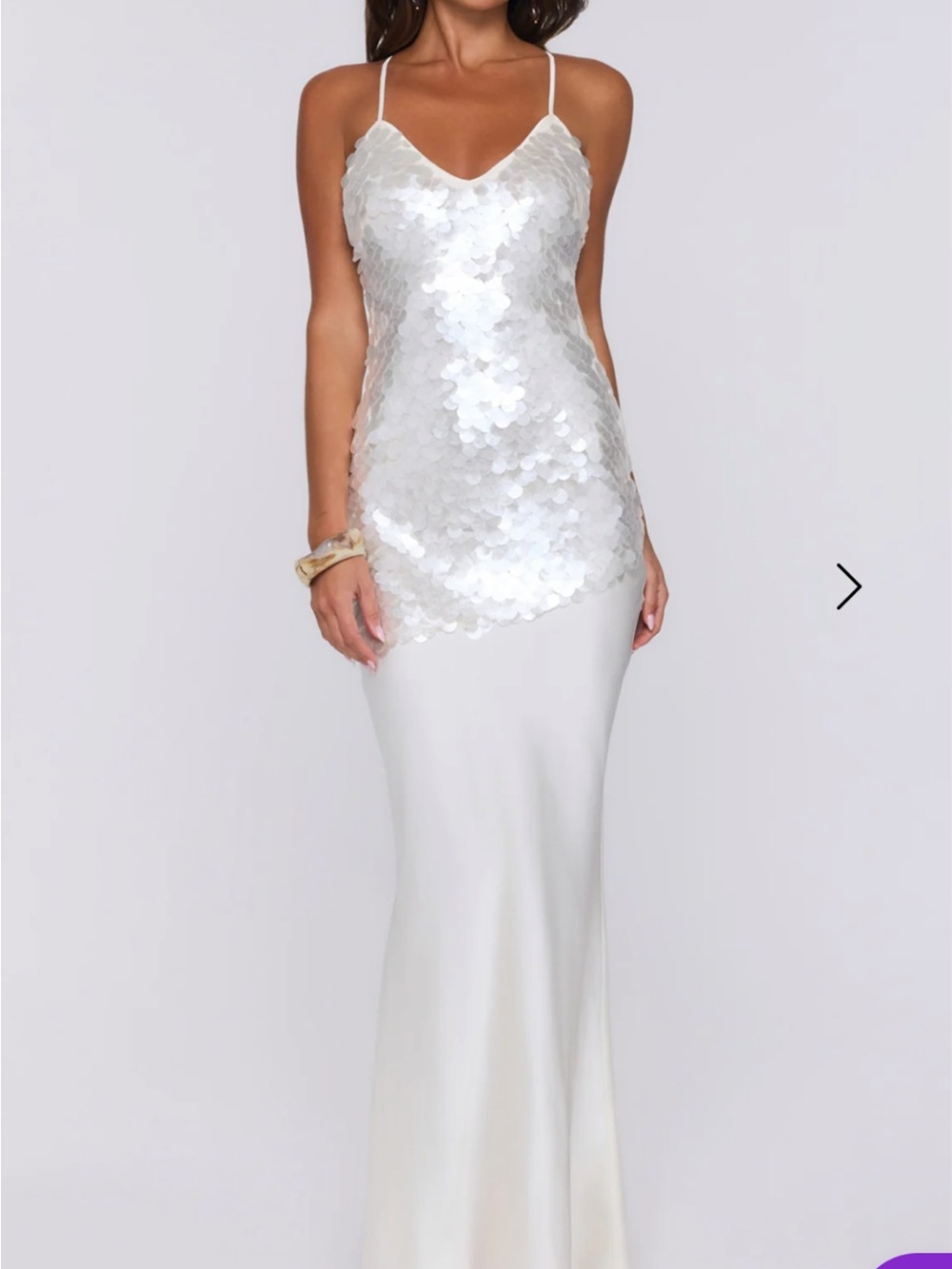 Hello Molly Shimmer Glow Sequin Maxi Maxi Dress Ecru White